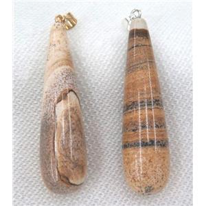 picture jasper pendant, teardrop, approx 15-55mm