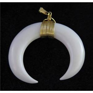 white bone horn crescent pendant, wire wrapped, approx 35-45mm