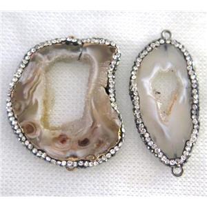 druzy agate slice connector paved rhinestone, freeform, approx 25-40mm