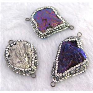 titanium crystal tourmaline pendant pave rhinestone, freeform, mix color, approx 15-30mm