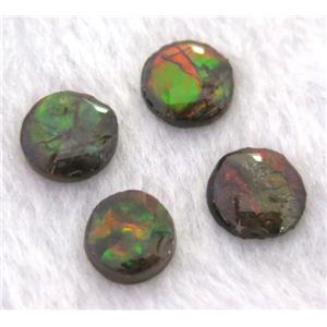 Ammolite cabochon, flat-round, approx 9mm dia