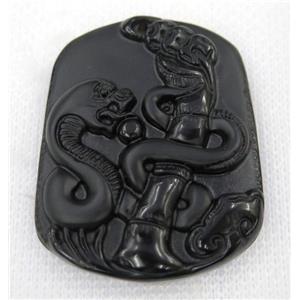 black Obsidian pendant, Chinese Zodiac Snake, approx 40-50mm