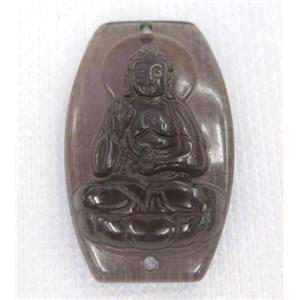 smoky Obsidian buddha connector, approx 22-35mm