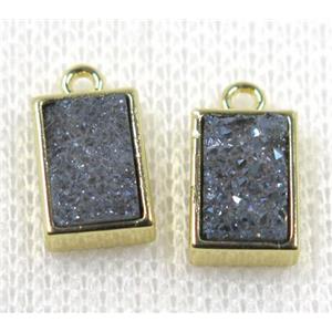 gray-blue Druzy Quartz pendant, rectangle, gold plated, approx 6-12mm