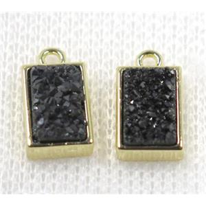 black Druzy Quartz pendant, rectangle, gold plated, approx 6-12mm