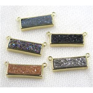 Quartz Druzy pendant with 2loops, mix color, rectangle, approx 6-20mm