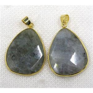 labradorite pendant, faceted teardrop, gold plated, approx 25-30mm