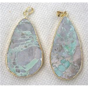 green Apple Jasper pendant, teardrop, gold plated, approx 20-60mm