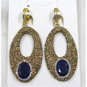 deep blue crystal glass GOGO earring paved yellow rhinestone, approx 28-45mm, 12mm