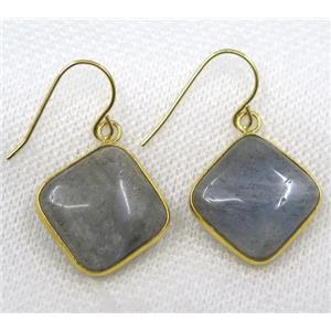 Labradorite earring, square, gold plated, approx 18x18mm