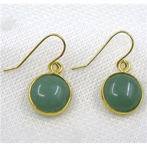 Green Aventurine earring, flat round, gold plated, approx 13mm dia