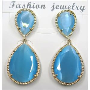 blue cat eye stone earring, droplet, approx 12x16mm, 18x25mm