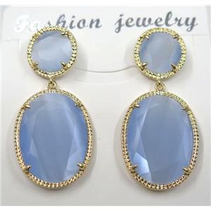 blue cat eye stone earring, oval, approx 12x12mm, 18x25mm