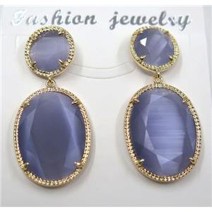 lavender cat eye stone earring, oval, approx 12x12mm, 18x25mm