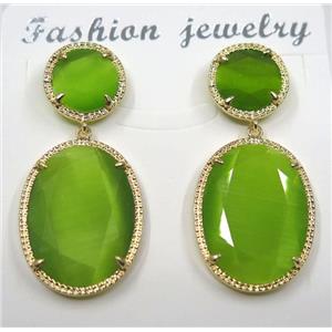 olive cat eye stone earring, oval, approx 12x12mm, 18x25mm