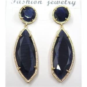 dark blue cat eye stone earring, approx 10x10mm, 14x28mm