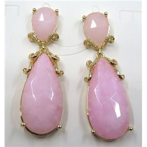 pink Jade teardrop earring, approx 10x14mm, 15x30mm