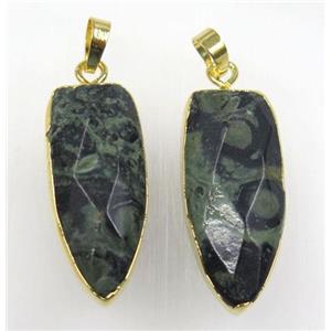 green Kambaba Jasper bullet pendant, gold plated, approx 15-35mm