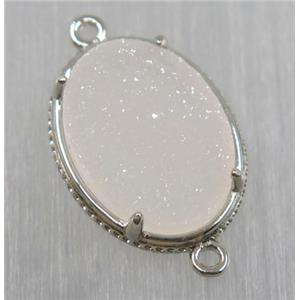 druzy agate connector, natural color, oval, platinum plated, approx 14x19mm