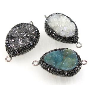 druzy quartz connector pave rhinestone, freeform, mix color, approx 20-28mm