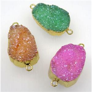 mix druzy quartz connector, freeform, gold plated, approx 15-35mm