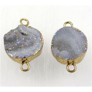 solar agate druzy connector, flat round, gold plated, approx 13-15mm