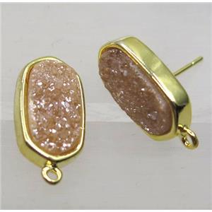 orange druzy quartz earring studs, gold plated, approx 8-15mm