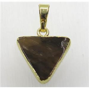 yellow tiger eye stone triangle pendant, gold plated, approx 16x16x16mm