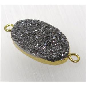 black druzy quartz connector, oval, gold plated, approx 12-21mm