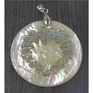 shell pendant paved druzy quartz, approx 45mm dia
