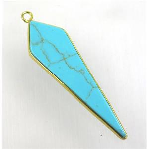 green turquoise pendant, teardrop, gold plated, approx 12-45mm