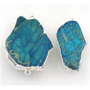 aqua Sea Sediment Jasper slice connector, freeform, silver plated, approx 30-45mm