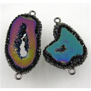 purple druzy agate slice connector paved rhinestone, freeform, approx 20-30mm