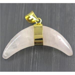 Rose Quartz crescent moon pendant, pink, gold plated, approx 12-40mm