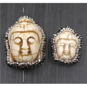 white Synthetic turquoise buddha beads paved rhinestone, dye, approx 18-22mm