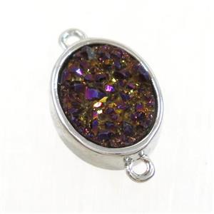 purple Druzy Quartz oval connector, approx 10x12mm