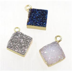 druzy agate pendant, mix color, square, gold plated, approx 10x10mm