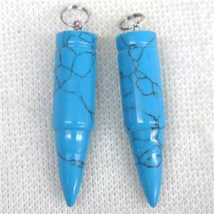 blue Turquoise bullet pendant, approx 10x40mm