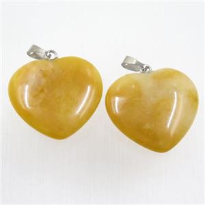 yellow Jade heart pendant, approx 20mm