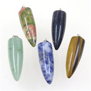 mix gemstone bullet pendant, approx 10-30mm