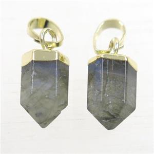 Labradorite bullet pendants, gold plated, approx 6.5x17mm