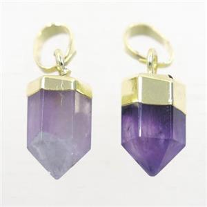 purple Amethyst bullet pendants, gold plated, approx 6.5x12mm