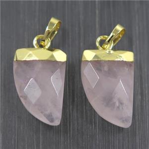 Rose Quartz horn pendants, gold plated, approx 10-15mm