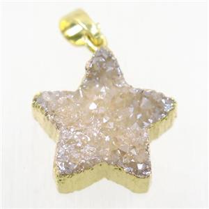 golden champagne Druzy Quartz star pendant, gold plated, approx 20mm dia