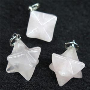 Rose Quartz pendant, star, approx 20mm dia