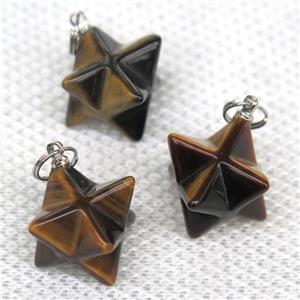 Tiger eye stone pendant, star, approx 20mm dia