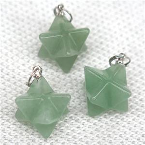 green Aventurine pendant, star, approx 20mm dia