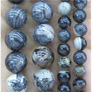 black Silver Leaf Jasper beads, round, approx 10mm dia