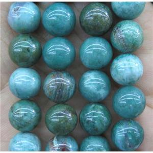 Australian Dragon Blood Japser beads, round, green, approx 10mm dia