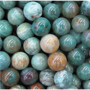 round yellow Dragon Blood Jasper beads, green, approx 8mm dia